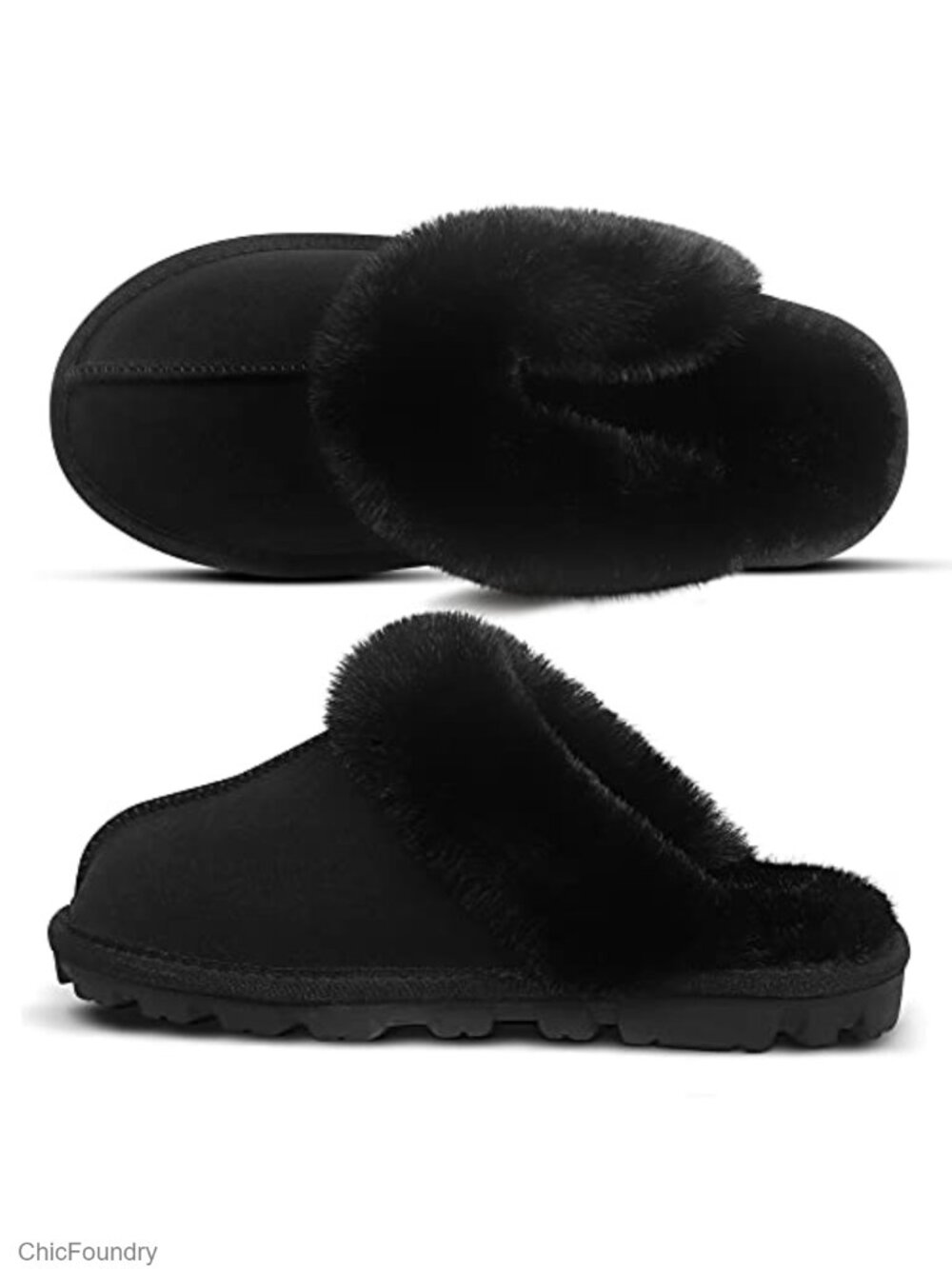 Fuzzy Plush Slippers Faux Fur House Shoes Anti-Slip Rubber Sole